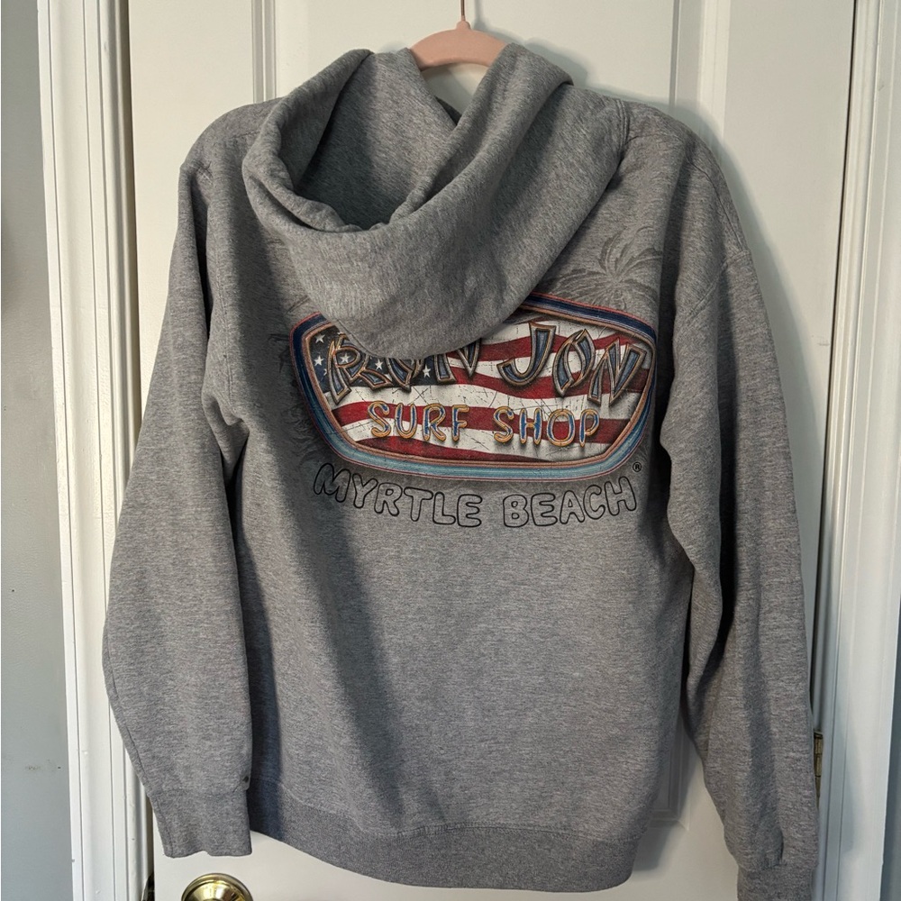 Grey Ron Jon surf shop hoodie.